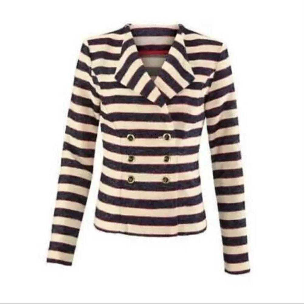 CABI Cruise Jacket Nautical Stripe Double Breast Blazer Sz 4 #5094 EUC